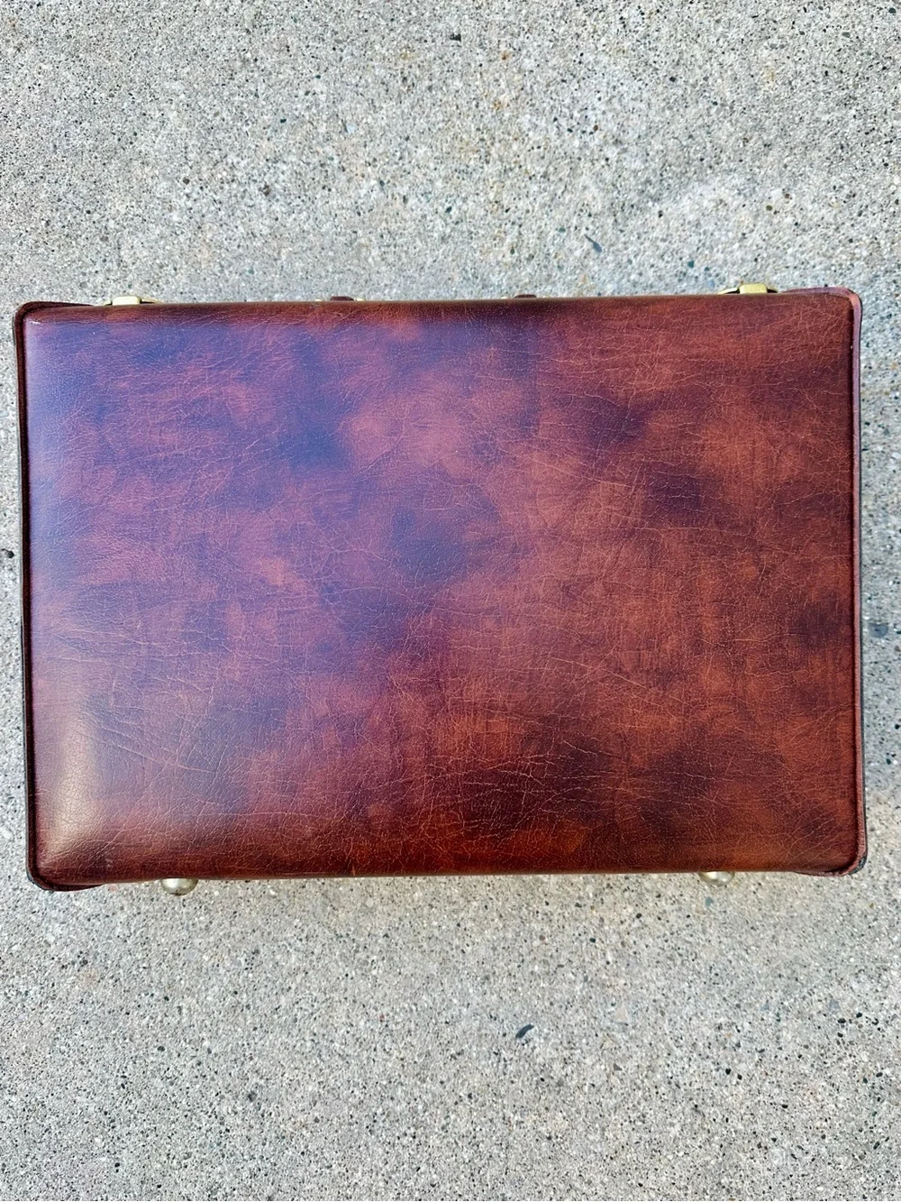 Vintage Classic Marbled Brown Leather Attaché Briefcase for Men, Hard Suitcase